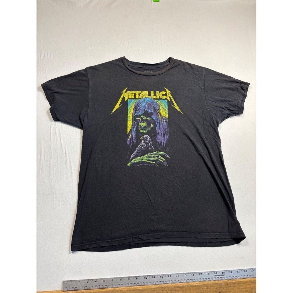 Metallica Reaper Crow Graphic T Shirt Black Short Sleeve Rock Band Tee Large L